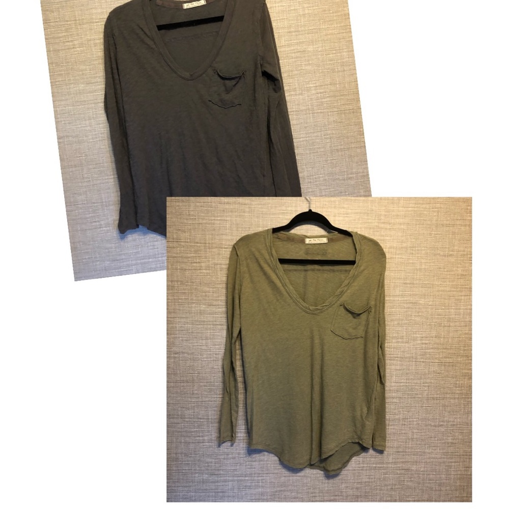 Lot of Two We The Free Free People Long Sleeve T-shirt Green Grey XS
